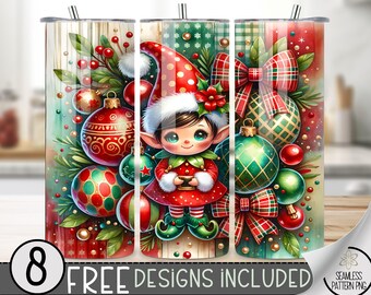 Christmas Elf Tumbler Wrap 20Oz, Xmas High Resolution 300 Dpi PNG, Holiday Instant Download Elf Seamless Sublimation Design, Xmas Ornament