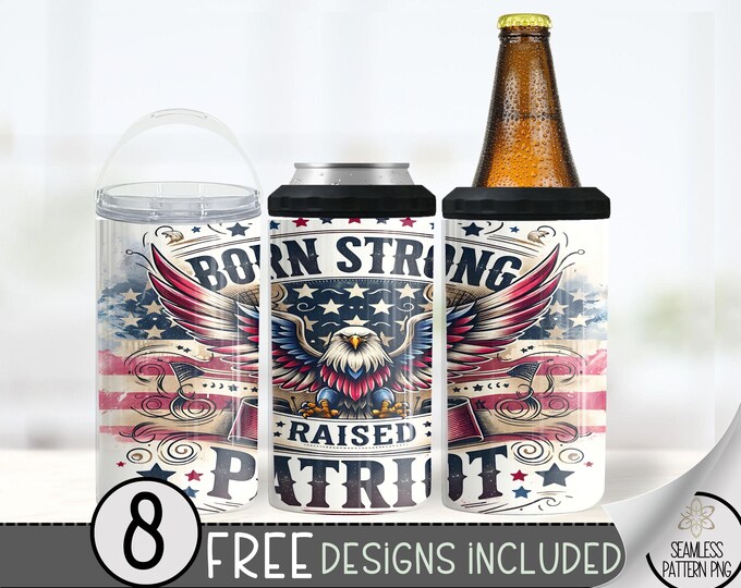 Military Can Cooler Wrap, Patriot 16 oz 4-in-1 Cooler Sublimation, American Design File, Seamless Can Cooler PNG Wrap, Trump Hard Can Wrap