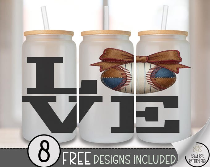 Love Glass Can Wrap, Sporty 16oz Glass Tumbler Sublimation Design, Rustic PNG File, B10185