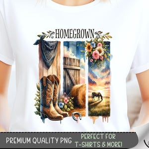Homegrown T-Shirt Design, Bandana Southern PNG, Horse Sweatshirt PNG, Watercolor Cowboy Art, Country Sublimation Designs for Shirts, A95