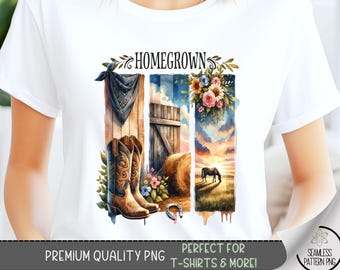 Homegrown T-Shirt Design, Bandana Southern PNG, Horse Sweatshirt PNG, Watercolor Cowboy Art, Country Sublimation Designs for Shirts, A95