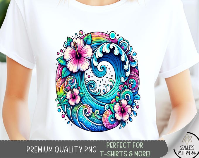 Mandala T-Shirt Design, Trendy Spring Sweatshirt PNG, Cute Spring Designs, Floral Ocean Wave Sublimation Designs for Shirts, A119