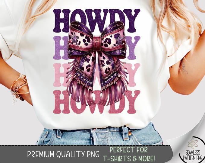 Western Cowgirl Howdy PNG, Brown Leather Bow PNG, Western Mama Design, Western Sublimation Shirt Design, Cowgirl Coquette Cowgirl File, A247