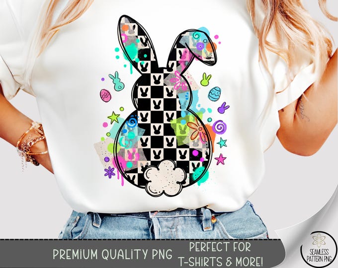 Checkered Bunny T-Shirt PNG, Checkered Bunny Sublimation Design, Digital Download, B882