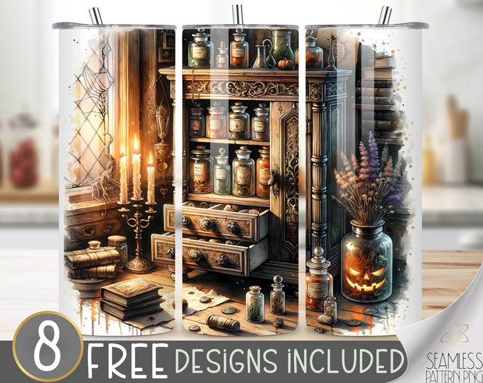 Alchemist Tumbler Wrap, Magic Potion Sublimation Tumbler Design, Witch Tumbler File, Cottagecore Tumbler PNG, Halloween Magic Tumbler Wrap