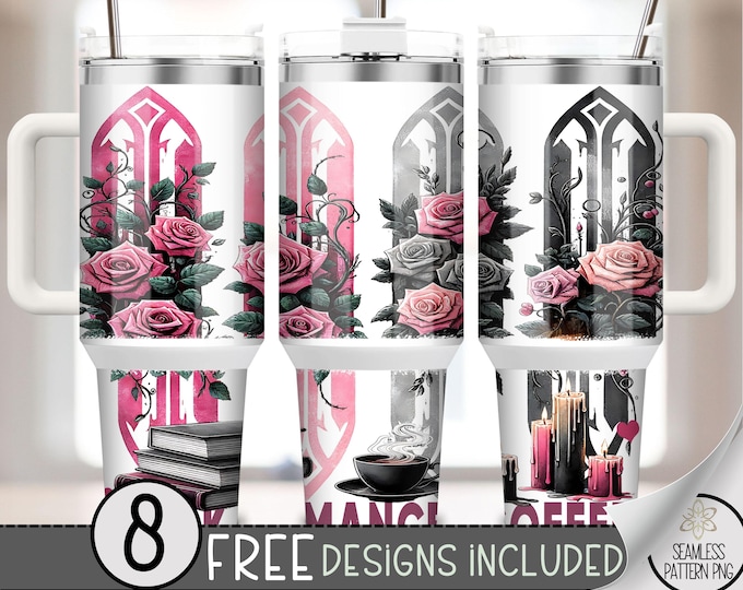 Floral Romance 40oz Tumbler Wrap, Books & Coffee Tumbler Sublimation Design,Smutty Book Goth Adult 40oz Quencher Tumbler Wrap PNG, A126