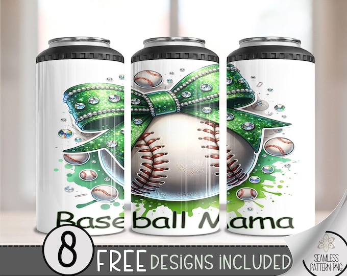 Rhinestone Baseball 4 in 1 Can Cooler Wrap, Glam Sports 4in1 Tumbler PNG,Baseball Mama 16 Oz Can Cooler Sublimation Design,Sparkly PNG, A166