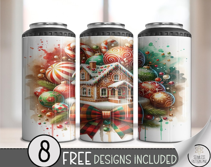 Gingerbread House 4in1 Can Cooler Wrap, Cozy Christmas Sublimation Design, Printable Holiday Design A559