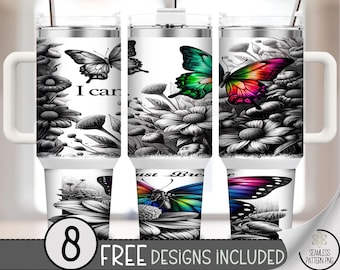 I Can PNG Rainbow Butterfly 40 Oz Tumbler Wrap, Motivational Sublimation Design, Uplifting Tumbler Wrap, B619