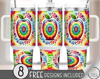 Rainbow Tie Dye 40 oz Tumbler Wrap, Digital Download, Seamless Sublimation Design, Teacher Appreciation Colorful PNG File, A592