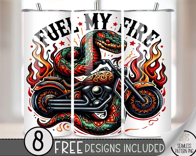 Motorcycle Tumbler Wrap, Seamless Motorcycle Wrap Tumbler, 20oz Snake Tumbler Wrap, Straight Tumbler Wrap, Motorcycle Sublimation Tumbler