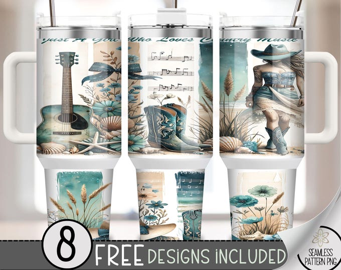 Just A Girl Who Loves Country Music 40oz Tumbler Wrap, Cowgirl Tumbler Sublimation Design, Western 40oz Quencher Tumbler Wrap PNG, A153
