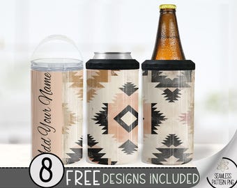 Add Your Own Name Faded Southwestern 4in1 Can Cooler Wrap, Aged Western 16 oz 4-in-1 Cooler Sublimation, Aztec 4 in 1 Can Cooler File PNG
