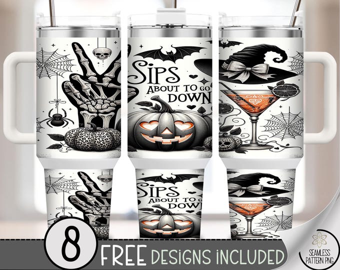 Spooky Halloween Tumbler Wrap, Witchy Charm, Gothic Pumpkin, Boho Drinking Design, 40oz Sips Wrap Includes 8 Designs, A429