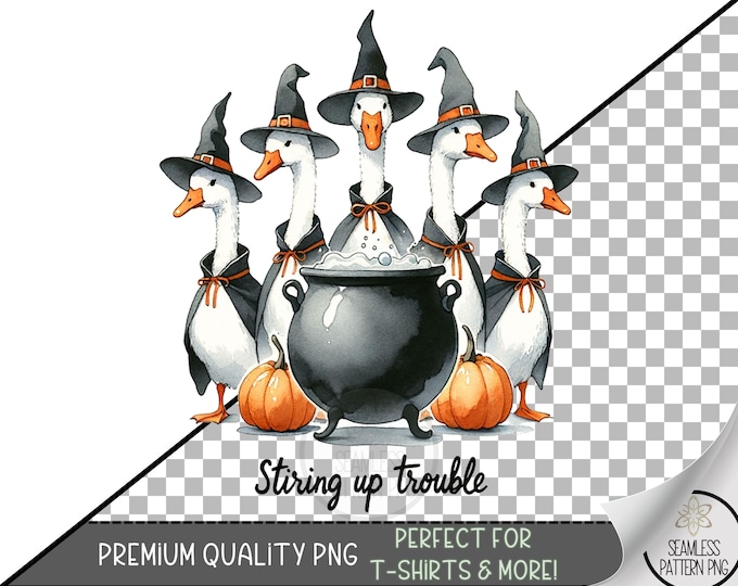 Stirring Up Trouble PNG, Fall Pumpkin Sublimation Design, Halloween Duck Quote Clipart, Funny Witchy PNG for Shirts, Silly Goose PNG, A364