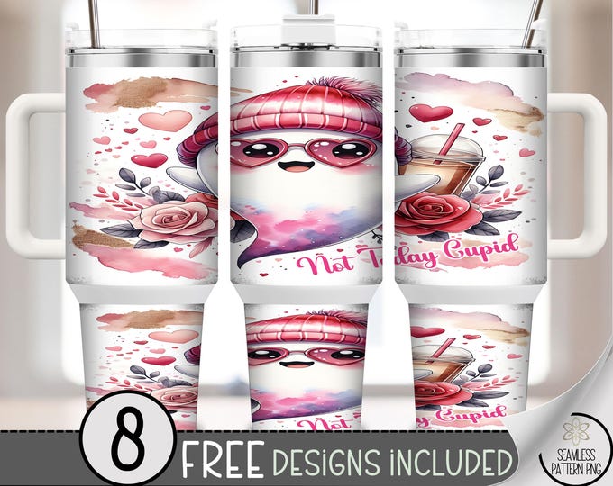 Valentine Ghost 40 oz tumbler wrap, Cute Sublimation Design, Pastel PNG Files, Vday 40oz Tumbler Design, Anti Valentine PNG B665