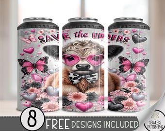 Save The Udders 4 in 1 Can Cooler Wrap, Breast Cancer Awareness Sublimation Design, Pink Awareness Breast Cancer Survivor 16 oz Tumbler PNG