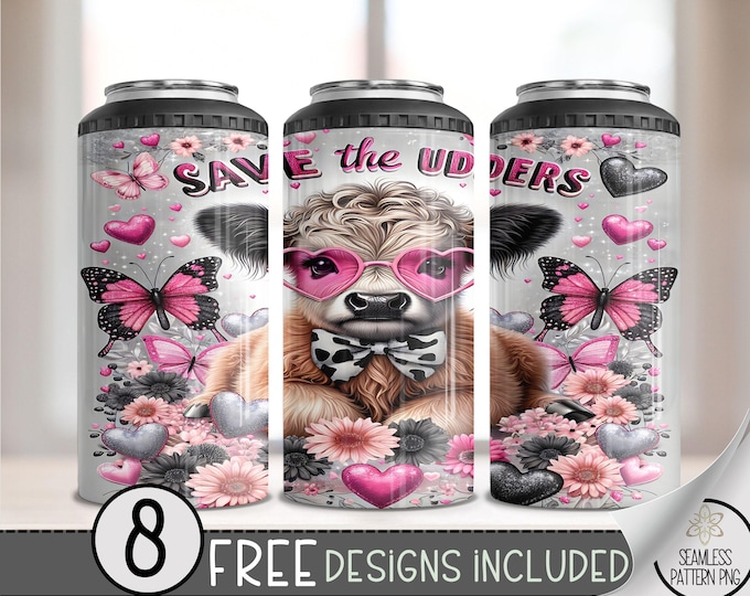 Save The Udders 4 in 1 Can Cooler Wrap, Breast Cancer Awareness Sublimation Design, Pink Awareness Breast Cancer Survivor 16 oz Tumbler PNG