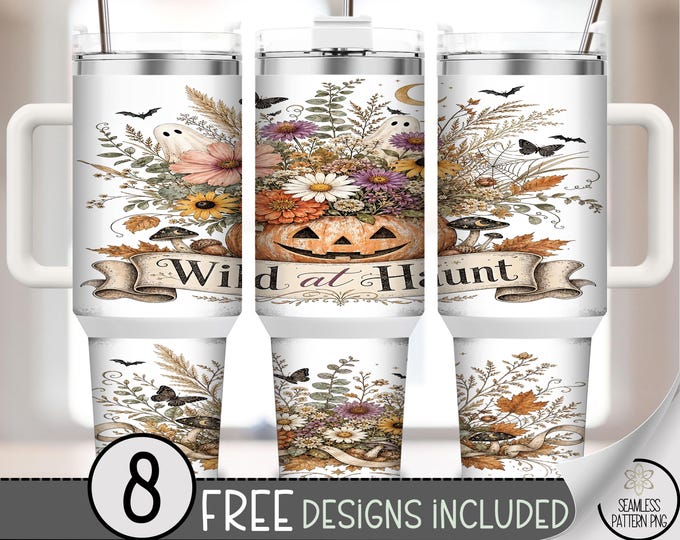 Halloween 40 oz Tumbler Wrap, Pumpkin Floral Sublimation Design, Digital Download, B10418