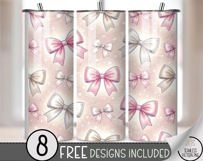 Coquette PNG, Girly Bows 20 Oz Tumbler Wrap, Feminine Sublimation Design, Digital Download, B10121
