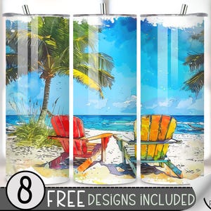 Watercolor Palm Tree Vacation Tumbler Design Wrap PNG, Beach Tumbler Wrap PNG, Sublimation Tumbler Wrap, Beach Chair Design Digital Download