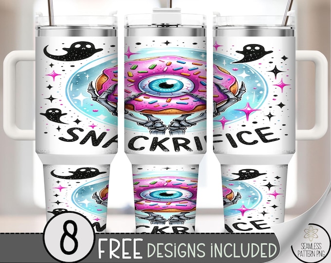 40oz Snackrifice Tumbler Wrap, Donut Eye Ghost PNG, Funny Spooky Cute Sublimation, Pastel Halloween Goth Tumbler Cup Wrap, A381
