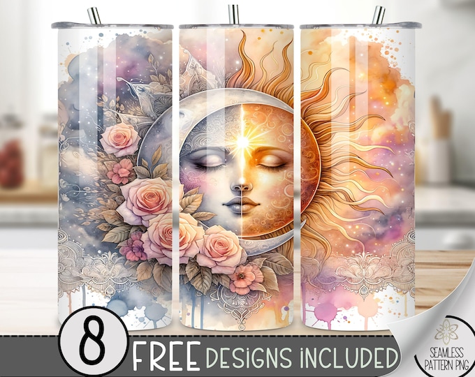 Lace Moon Tumbler Wrap, Moon Boho 20 Oz Skinny Tumbler Sublimation Design, Celestial Png Tumbler Wrap, Floral Png File Instant Download