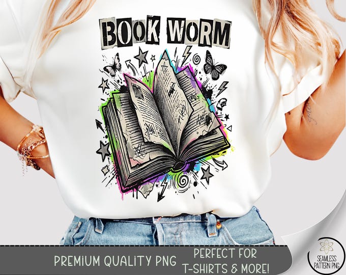 Bookworm PNG, T-Shirt Sublimation Design, Pop-Art Book, Digital Download, B934