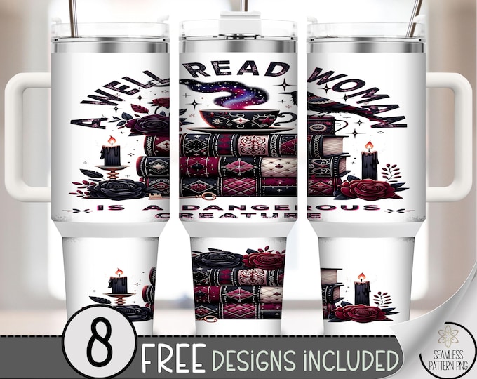 A Well Read Woman PNG, Book Lover 40 Oz Tumbler Wrap, Gothic Library Sublimation Design, B866