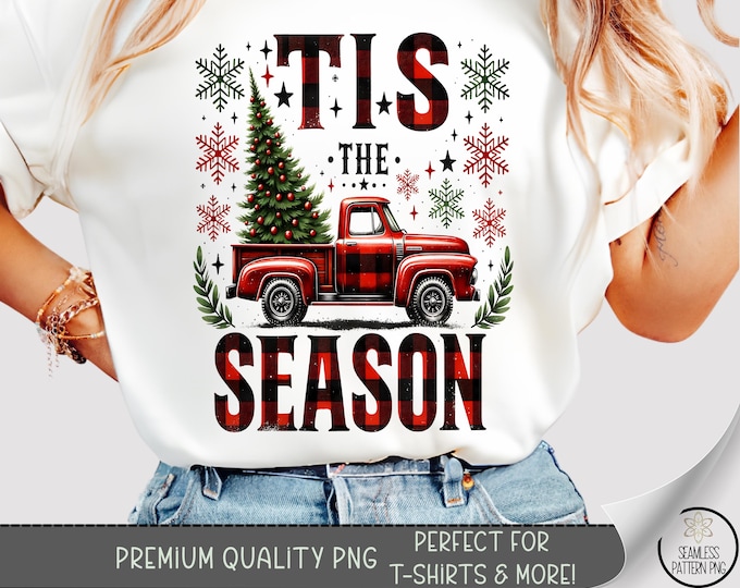 Cheerful T-shirt PNG, Festive Sublimation Design, Christmas DTF Shirt Graphic, Vintage Red Truck TShirt File, Printable Holiday PNG A473