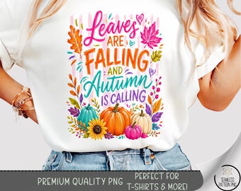 Autumn Leaves Fall T-shirt PNG, Pumpkin Sunflower Sublimation Design, Digital Download, B10475