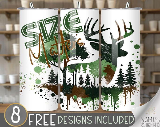 Funny Deer Tumbler Wrap, Size Matters 20 oz Tumbler Sublimation Designs, Watercolor Deer Tumbler File, Forest Tumbler Design, Buck Tumbler