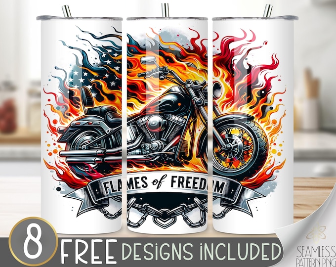 Motorcycle Tumbler Wrap, Seamless Motorcycle Wrap Tumbler, 20oz American Tumbler Wrap, Straight Tumbler Wrap, Motorcycle Sublimation Tumbler