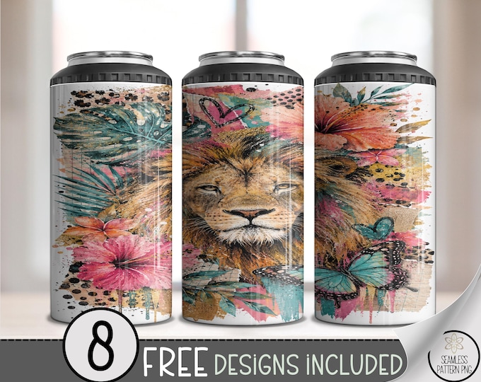 Tropical Lion 4-in-1 Can Cooler Wrap, Boho Sublimation Design, Digital Download, B10488