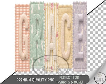 Grace PNG Sublimation Design, Faux Patchwork UV DTF Graphic, Digital Download, B791