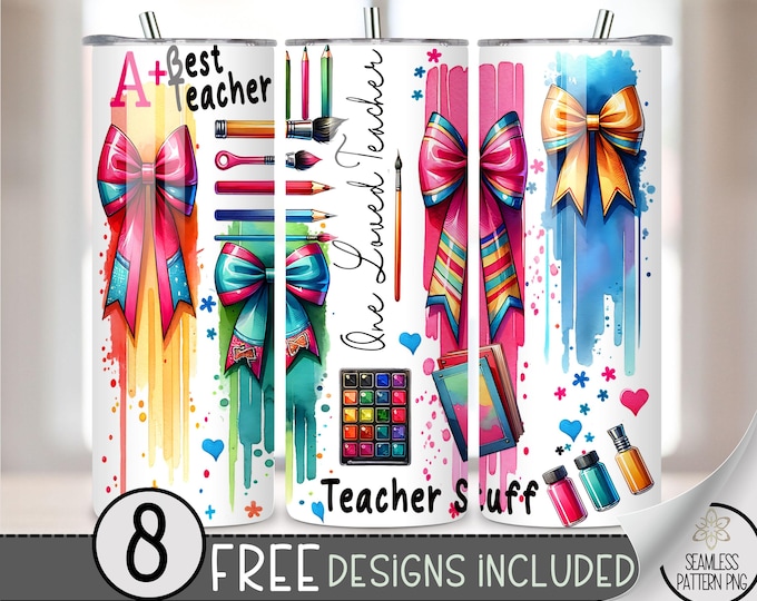 Teach Inspire Tumbler Wrap PNG, Rainbow Coquette Bow 20 oz Skinny Tumbler Sublimation Design, Teacher Positive Affirmation Tumbler PNG, A144