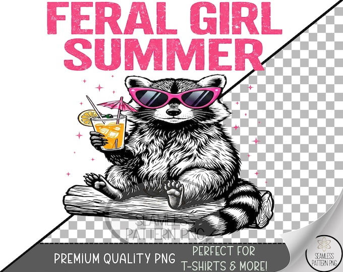 Summer Raccoon Sublimation Design, Funky Cocktail UV DTF Graphic, Feral Clip Art, Digital Download, B10209