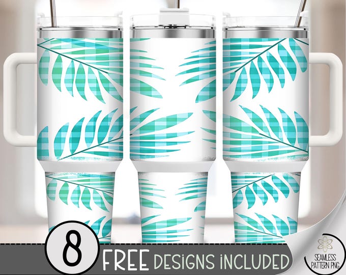 Tropical Palm Fronds 40 oz Tumbler Wrap, Coastal Sublimation Design, Aqua PNG Files, Digital Download, B10168