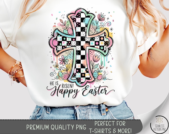 Easter Cross PNG, Christian Cross Sublimation Design, DTF T-Shirt Design, Digital Download, B883
