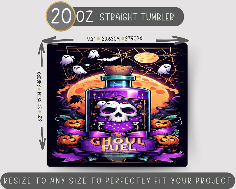 Halloween Coffee Tumbler Wrap, Ghoul Fuel Watercolor Hot Coffee Drink