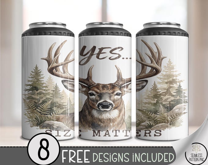 Size Matters PNG 4-in-1 Can Cooler Wrap, Funny Rustic Buck Design, Sublimation Digital Download, B914
