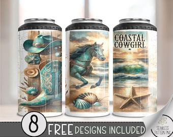 Coastal Cowgirl 4 in 1 Can Cooler Wrap, Western Sublimation Design, Cowgirl 4in1 Tumbler PNG, Girly Guitar Country Girl 16 Oz PNG, A156