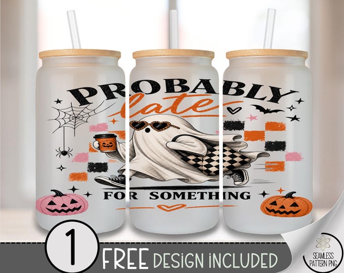 Halloween Glass Can Wrap, Spooky Ghost 16oz Glass Tumbler Sublimation Design, Retro PNG File, Digital Download, B10496