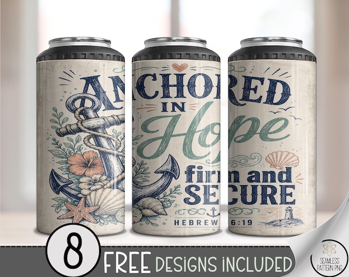 Anchor Hope 4-in-1 Can Cooler Wrap, Nautical Sublimation Design, Vintage PNG File, Digital Download, B10291