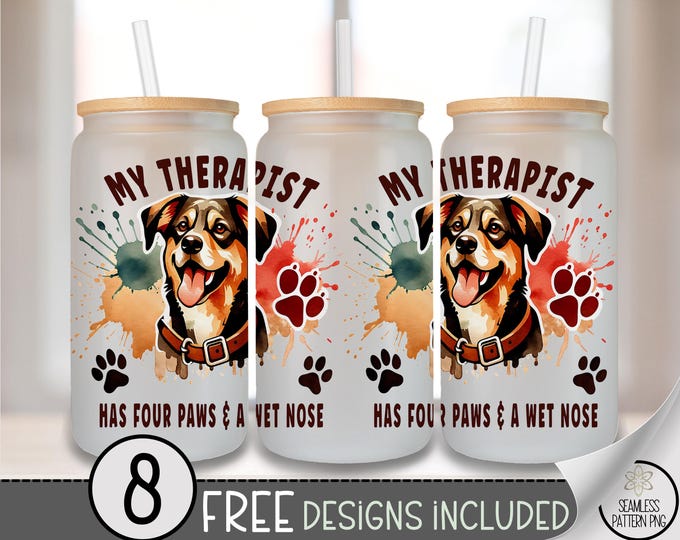 Therapist Dog Glass Can Wrap PNG, Adorable Mental Health, Cute Serotonin Booster, Digital Download for Sublimation, A841