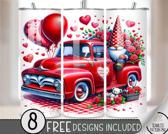 Vintage Truck Gnome Tumbler Wrap, valentine's Day 20oz Skinny Tumbler Sublimation Design, Cute Vday Tumbler Wrap File, PNG, Teddy Bear Roses