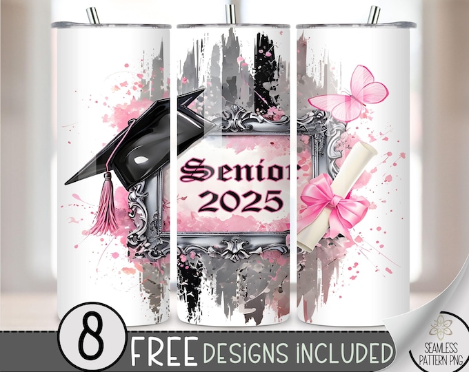 Senior 20 oz Tumbler Wrap, Class of 2025 20oz Skinny Tumbler Sublimation Design, Unique Sublimation Design for Seniors, Graduation, A89