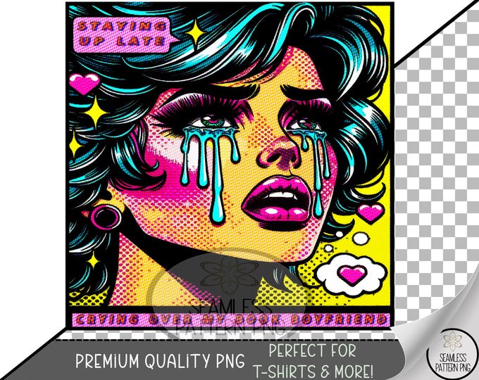Staying Up Late Sublimation, Retro Pop Art Design, Bold Portrait UV DTF Downloadable, B864