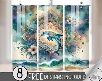 20oz Dolphin Tumbler Wrap, Coast Ocean 20 Ounce Sublimation Template, 20 oz Tropical Summer Beach Floral Tumbler Sublimation Design, A137