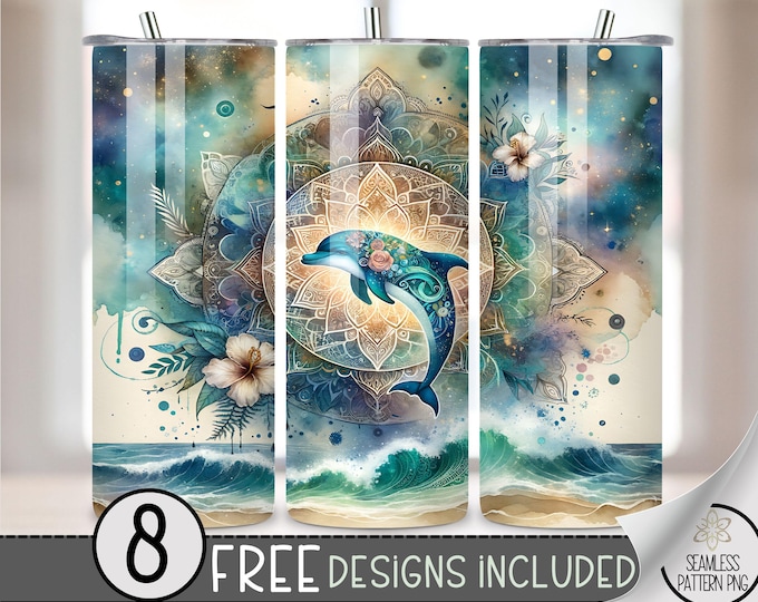 20oz Dolphin Tumbler Wrap, Coast Ocean 20 Ounce Sublimation Template, 20 oz Tropical Summer Beach Floral Tumbler Sublimation Design, A137